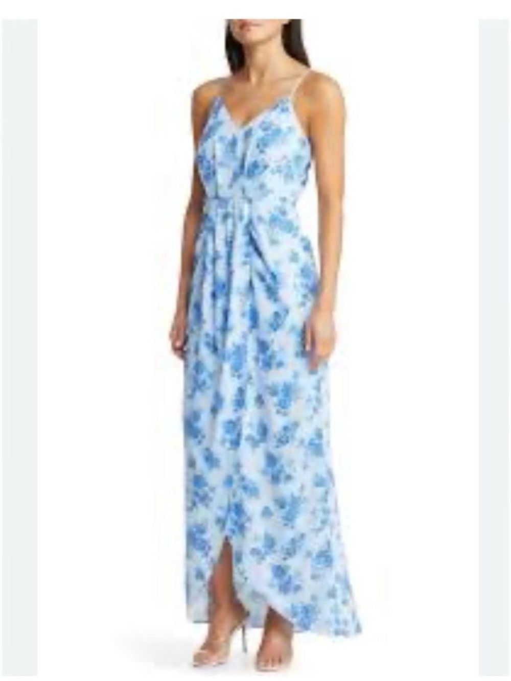 Chelsea28 Light Blue Floral Maxi Dress with Flattering Pleated Front